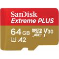 Western Digital Extreme Plus microSDXC 64GB R200/W90 A2 C10 V30 UHS-I U8 + SD Adapter