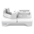 Zebra HC2X/HC5X Healthcare white single slot charge only cradle for 1 device 1 battery. Compatible with hand strap. Power supply DC cable country specific AC Line Cord sold separately.