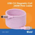 Club 3D USB-C Magnetic-Coil 240W PD3.1 Pink Cable 2m Fast Charging