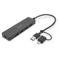 Digitus USB 3.0 Hub 4-Port, Slimline with USB-C Adapter, 5Gbps, 0,2m cable