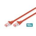 Digitus CAT 6 S-FTP patch cord, Cu, LSZH AWG 27/7, length 2 m, 10 pieces, color red