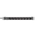 Digitus 1U Aluminum PDU, 8x Italian outlets, Pre-fuse 10A Plug, 250VAC 50/60Hz, IEC C14 plug